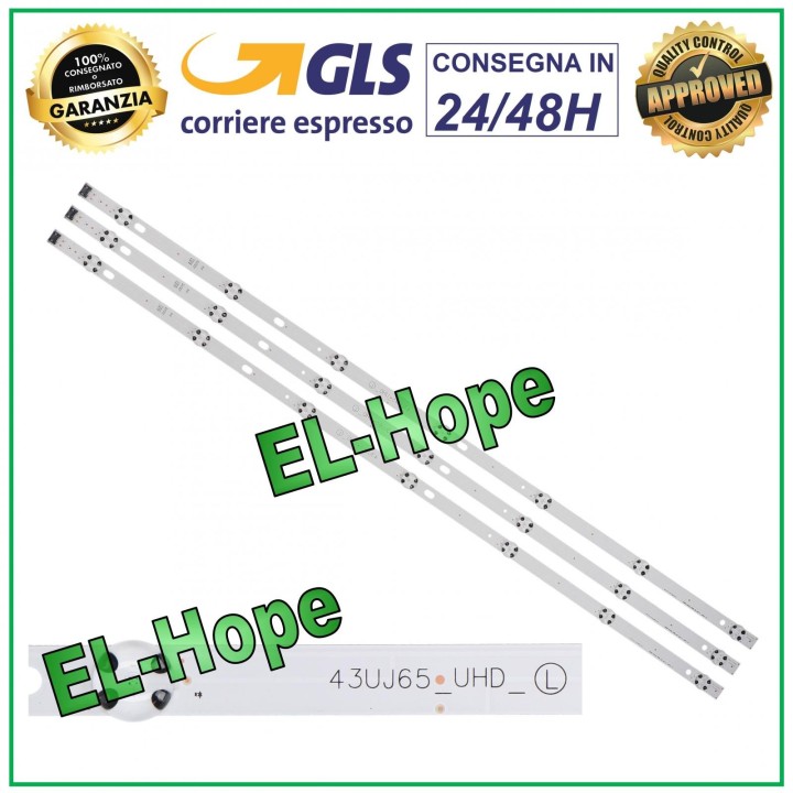 KIT OF 3 7 LED STRIP BARS FOR TV 43 LG 43UJ65-UHD-L LC43490086A AGF78860201