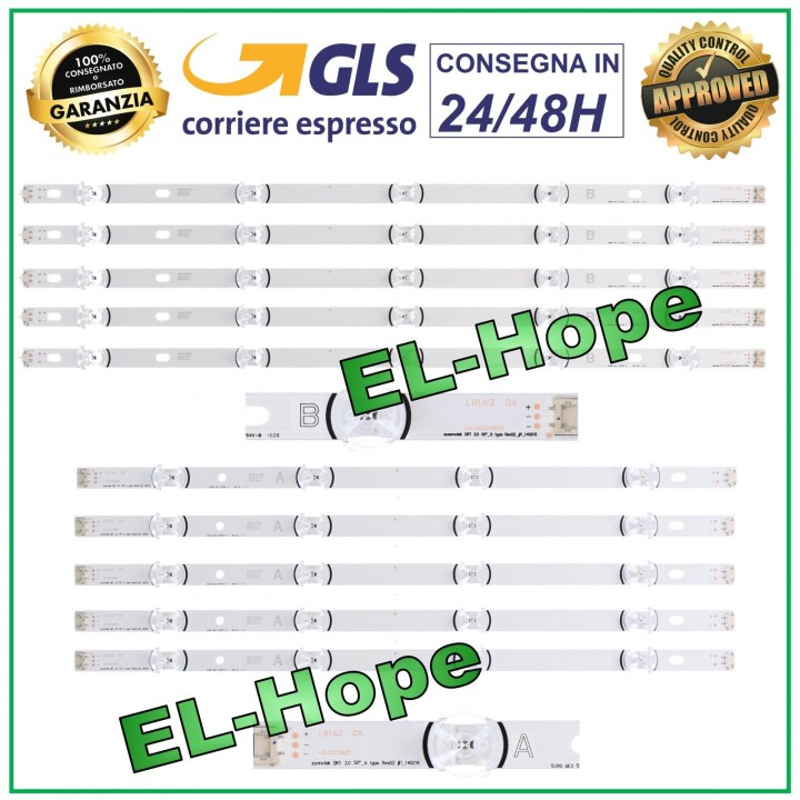 KIT 10 LED STRIP BARS FOR LG 50 TV AGS44870 / AGS45609 / 6916L-1735A / Q60160