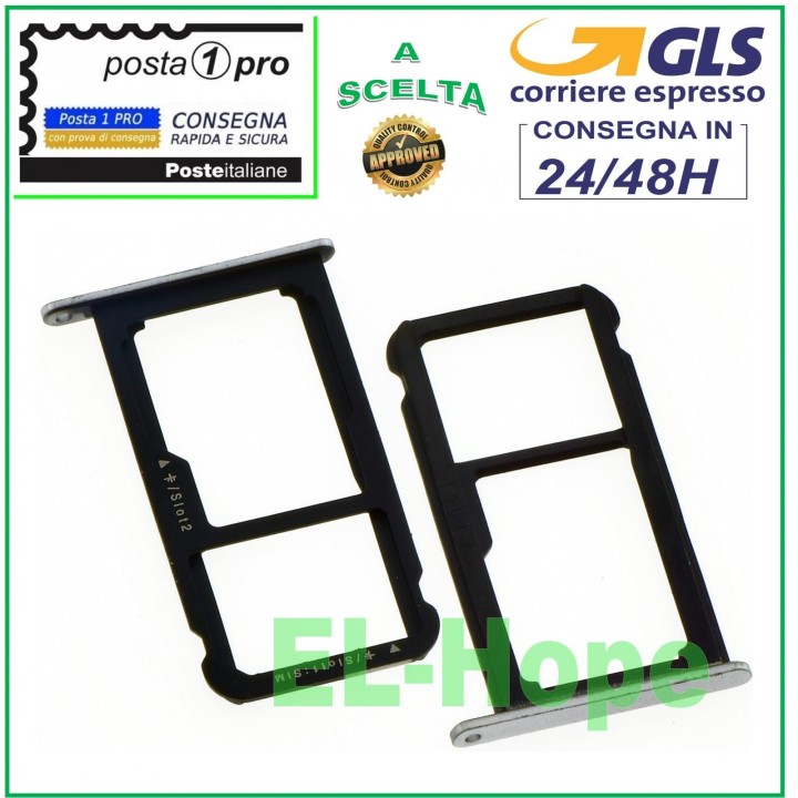 SLOT CART COMPARTMENT NANO SIM MICRO SD HUAWEI P10 LITE WAS-LX1 LX1A SILVER