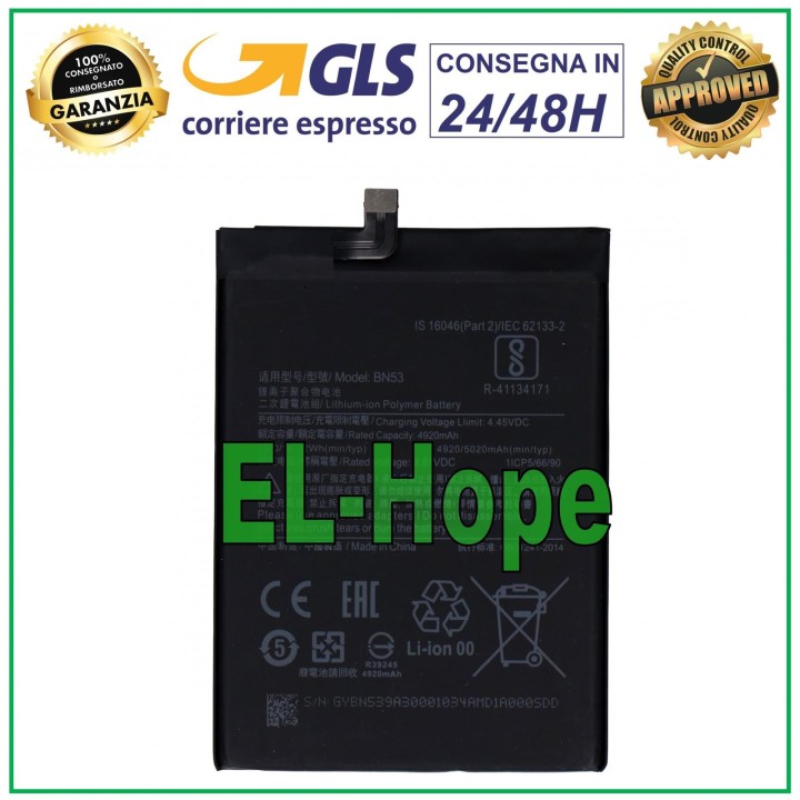 BATTERY BN53 FOR XIAOMI REDMI NOTE 10 PRO M2101K6G / 6R 5020 mAh EQUAL TO ORIGINAL
