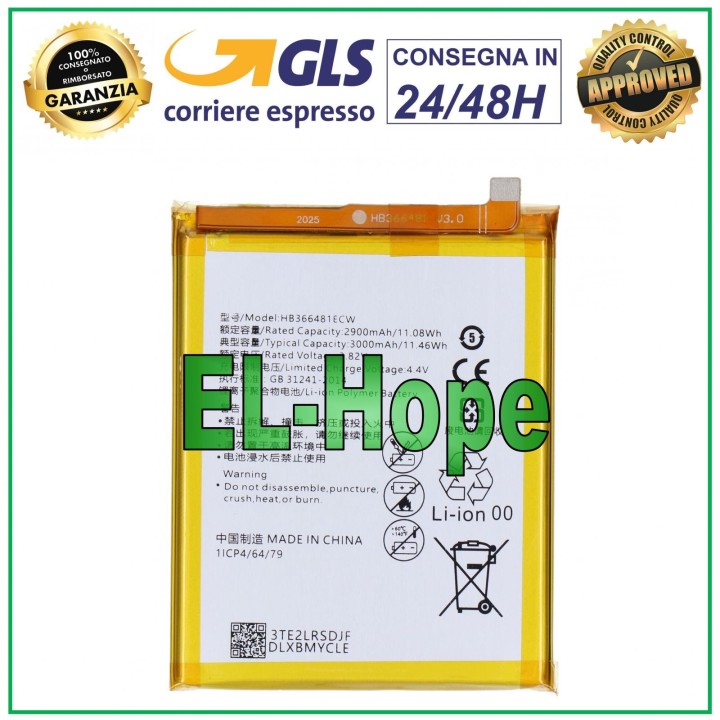 BATTERY HB366481ECW FOR HUAWEI GT3 NMO-L22 NMO-L23 L31 3000 mAh EQUAL TO ORIGINAL