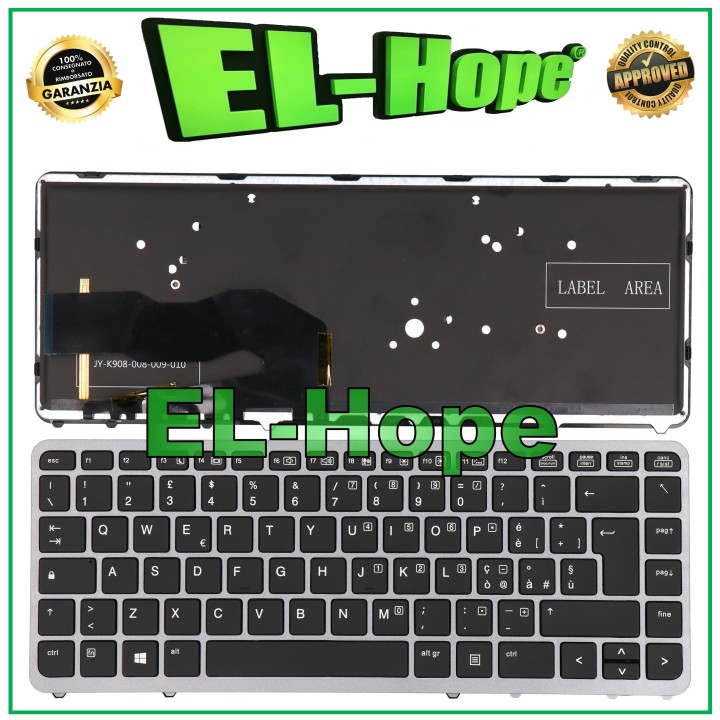 HP ELITEBOOK 750 G1 G2 / 755 G2 FRAME SILVER BACKLIT ITALIAN KEYBOARD