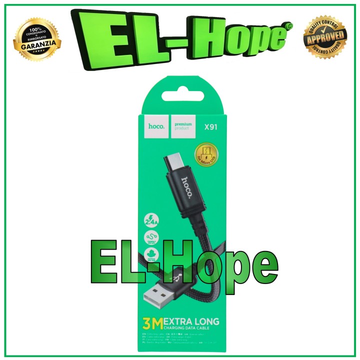 DATA CABLE CHARGING CABLE BATTERY CHARGER MICRO USB UNIVERSAL HOCO BLACK 3 MT