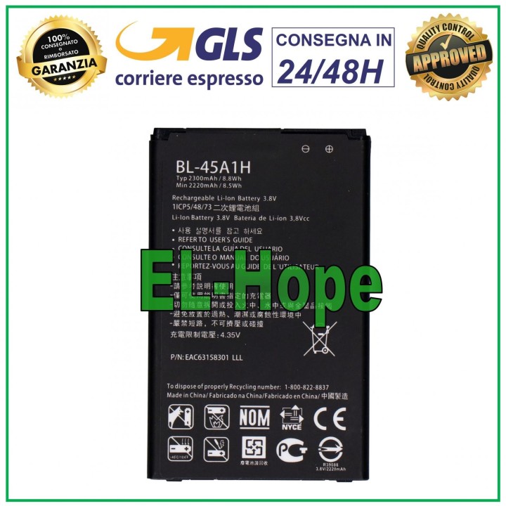BATTERY BL-45A1H FOR LG K10 K420 K420N K430 K430DS K450 2300 mAh EQUAL ORIGINAL