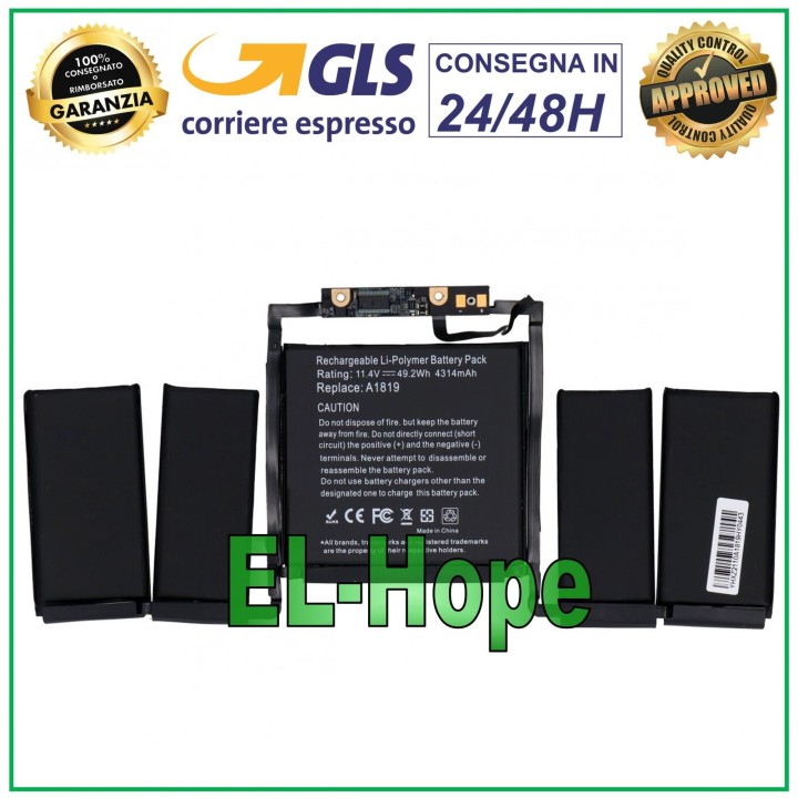 REPLACEMENT BATTERY A1819 FOR APPLE MACBOOK PRO 13  A1706 4314 mAh BATTERY