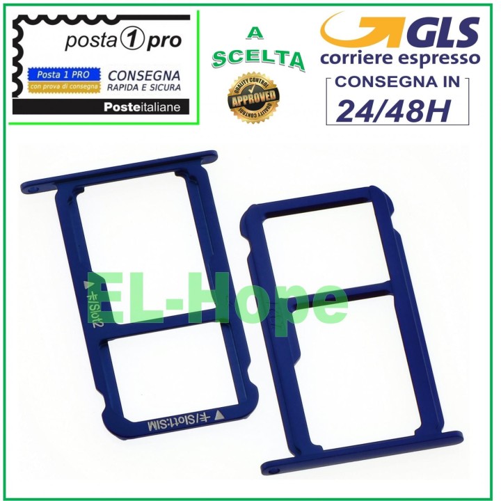 SLOT CART COMPARTMENT NANO SIM CARD + MICRO SD HUAWEI HONOR 8 FRD-L09 FRD-L19 BLUE