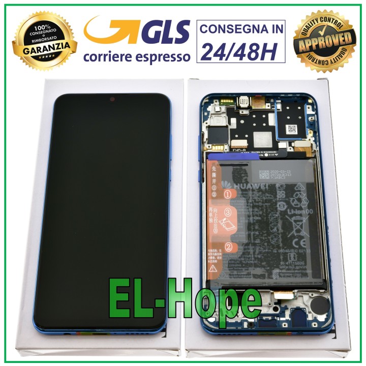 ORIGINAL LCD TOUCH DISPLAY FRAME + BATTERY HUAWEI P30 LITE MAR-LX1A 48 MP BLUE