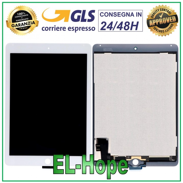 TOUCH SCREEN LCD DISPLAY FOR APPLE iPad 6 Air 2 A1566 A1567 WHITE GLASS SCREEN