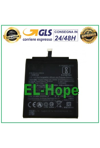 BATTERY BN34 FOR XIAOMI REDMI MI 5A 3000 mAh 3.85V BATTERY EQUAL TO ORIGINAL