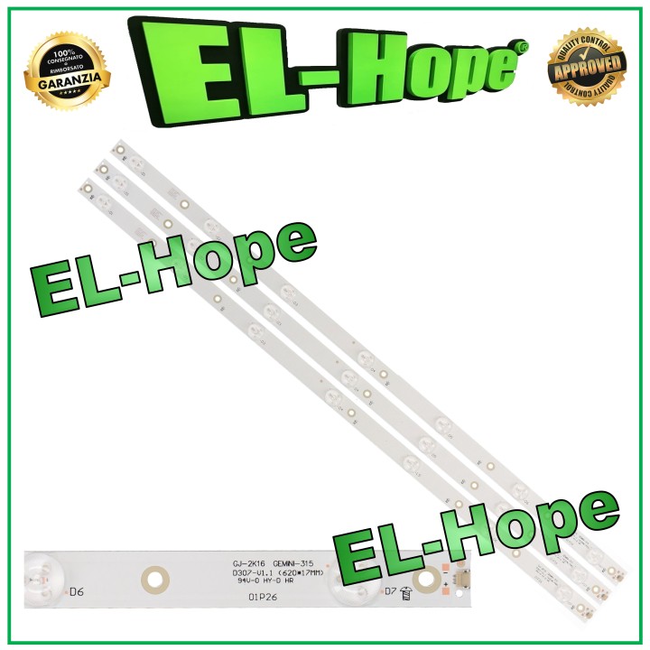 KIT OF 3 7 LED STRIP BARS FOR 32  TV PHILIPS GJ-2K16 D307-V1.1 01P26 L620mm
