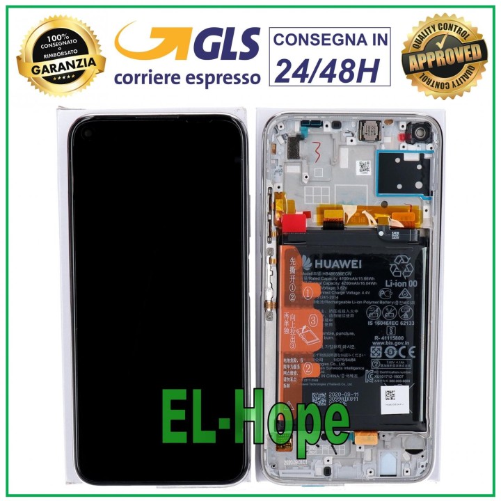 ORIGINAL FRAME LCD DISPLAY + BATTERY HUAWEI P40 LITE JNY-L21 LX1 TOUCH SILVER