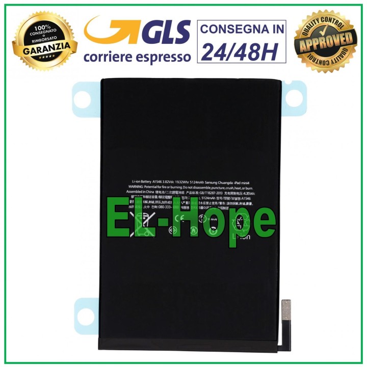 LI-ION REPLACEMENT BATTERY FOR APPLE IPAD MINI 4 A1538 A1550 A1546 5124 mAh