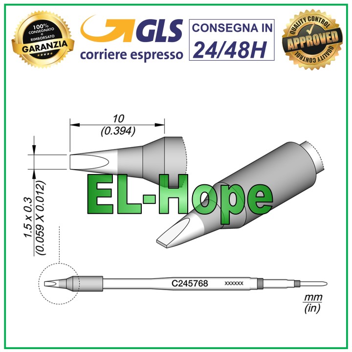 CARTRIDGE C245768 JBC CARTRIDGE CHISEL 1.5 X 0.3 ORIGINAL SOLDERING IRON TIP