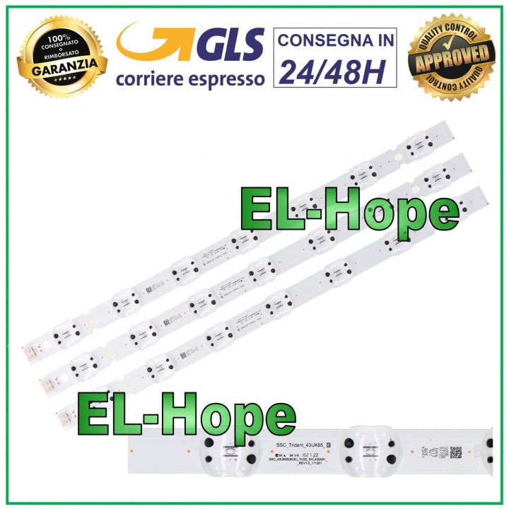 KIT 3 STRIP BARS 7 LED TV LG 43  SSC_TRIDENT_43UK65_S SVL430A61 43UK6500PLA