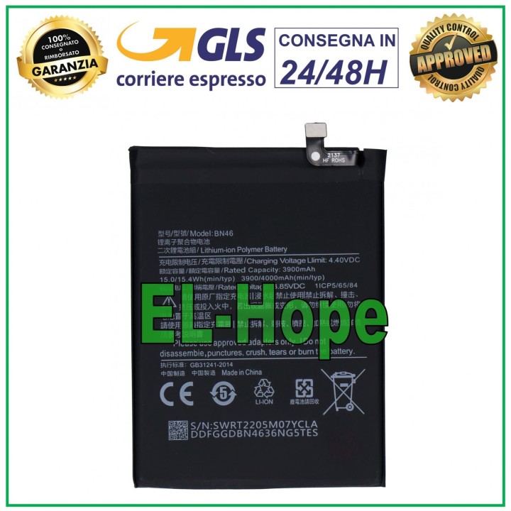 BN46 BATTERY FOR XIAOMI REDMI NOTE 6 / Note 8 M1908C3J / 8T M1908C3XG 4000 mAh