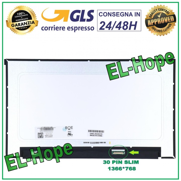 DISPLAY NT156WHM-N46 LCD NOTEBOOK 15.6  30 PIN SLIM 1366*768 HD LED SCREEN