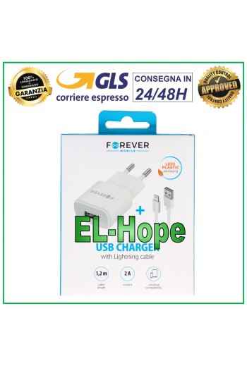 IPHONE TRAVEL USB CHARGER 5V 10W 2A + WHITE LIGHTNING CABLE 1.2 m