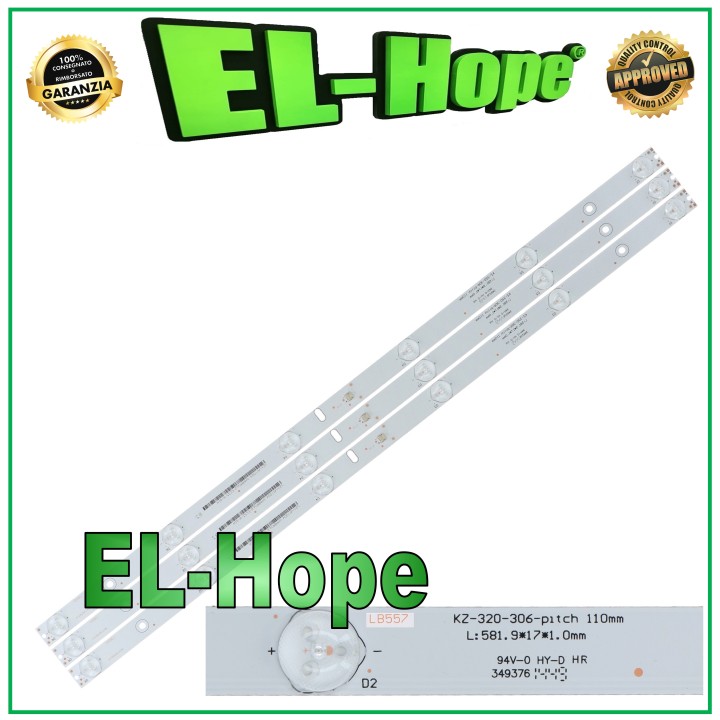 KIT 3 BARS 6 LEDs FOR 32  TV HISENSE KZ-320-306-PITCH JHD315GH-E52 AGS46124