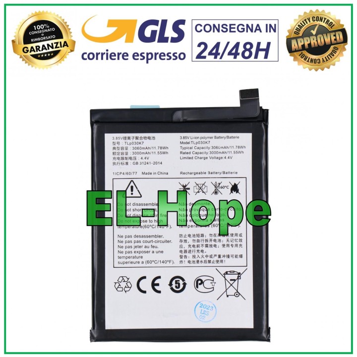 BATTERY TLP030K7 FOR ALCATEL ONE TOUCH 1S OT-5024D 5024D 3060mAh EQUAL ORIGINAL