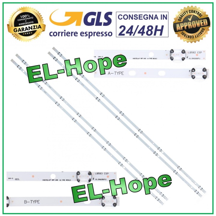 KIT OF 4 LED STRIP BARS FOR 43  VESTEL DRT UHD TV LB582 A-TYPE / LB583 B-TYPE