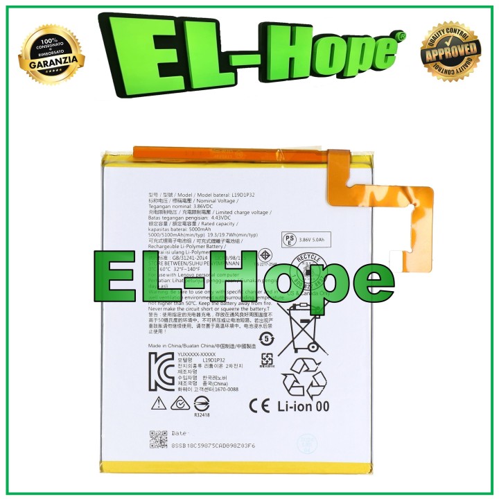BATTERY L19D1P32 FOR LENOVO TAB M10 PLUS TB-X606F X606X X606L 5100 mAh