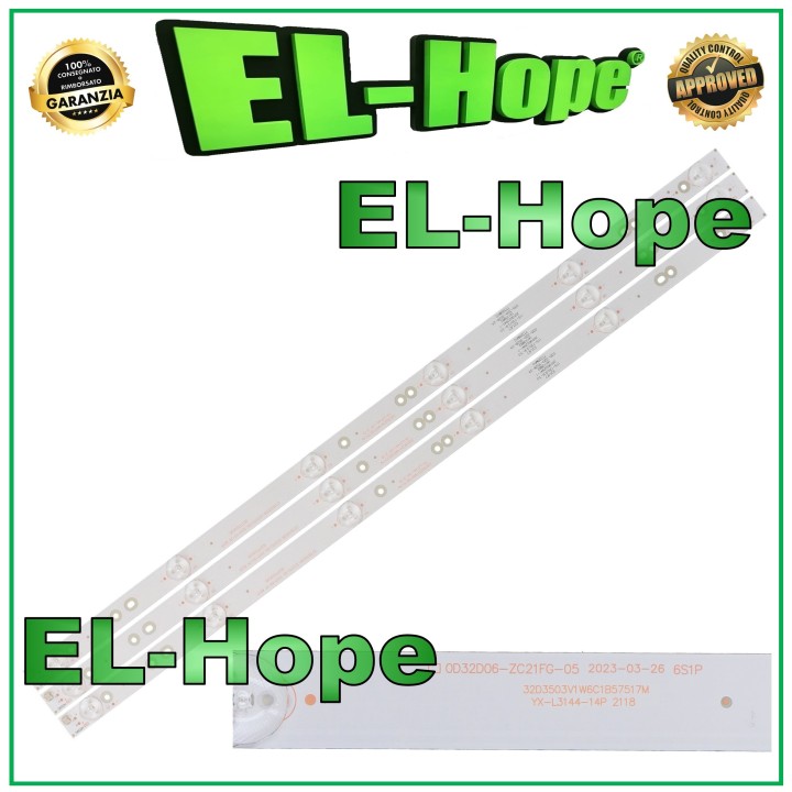 KIT OF 3 6 LED STRIP BARS FOR 32  TV AKAI 0D32D06-ZC21FG-05-6S1P ZE32HD L 575mm