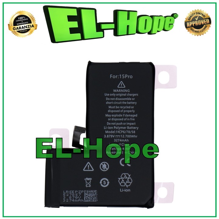 REPLACEMENT BATTERY FOR IPHONE 15 PRO 3274 mAh 4.47V A3102