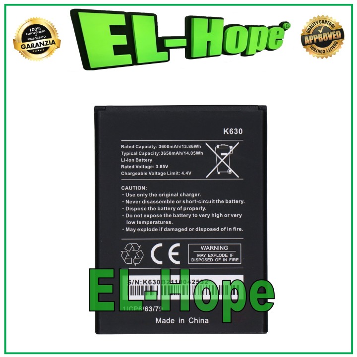 REPLACEMENT BATTERY 1ICP6/63/79 K630 FOR WIKO Y82 BATTERY 3.85 V 3650 mAh