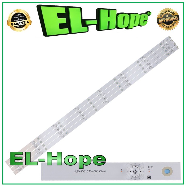 KIT OF 4 8 LED STRIP BARS FOR 43  TV HISENSE JLD42581330-003AS-M L780mm 3 PIN