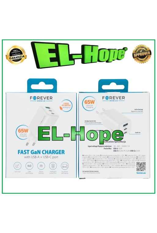 QUICK CHARGE BATTERY CHARGER FOR HUAWEI 65W TRAVEL DOUBLE USB TYPE C WHITE