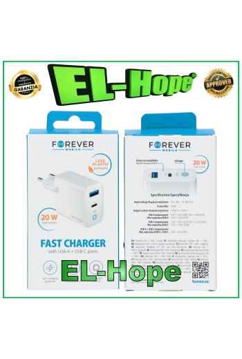 QUICK CHARGE BATTERY CHARGER FOR BLACKVIEW 20W TRAVEL DOUBLE USB TYPE C WHITE