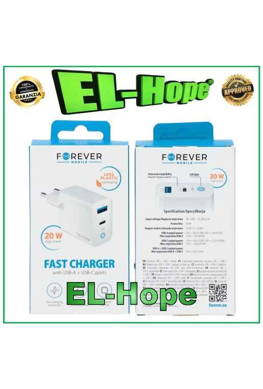 QUICK CHARGE BATTERY CHARGER FOR MOTOROLA 20W TRAVEL DOUBLE USB TYPE C WHITE