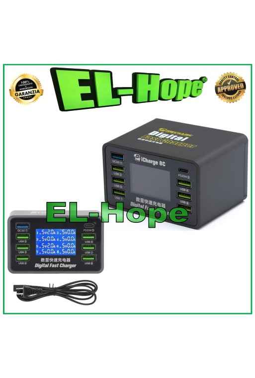 Mechanical Digital Charger 8C 8A USB Type-C QC3.0 Ports Fast Charging Tester