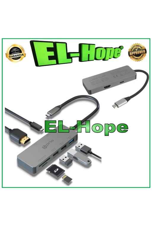 PRIO USB 7-in-1 HUB MULTIPORT ADAPTER SD CARD READER HD TV FOR PC NOTEBOOK