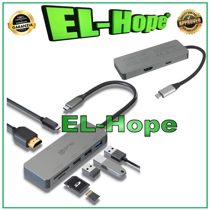 PRIO USB 7-in-1 HUB MULTIPORT ADAPTER SD CARD READER HD TV FOR PC NOTEBOOK