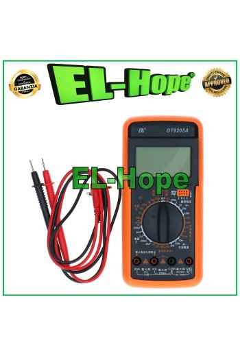 PROFESSIONAL DIGITAL MULTIMETER TESTER DT9205A + PAIR OF VOLT AMPERE PROBES