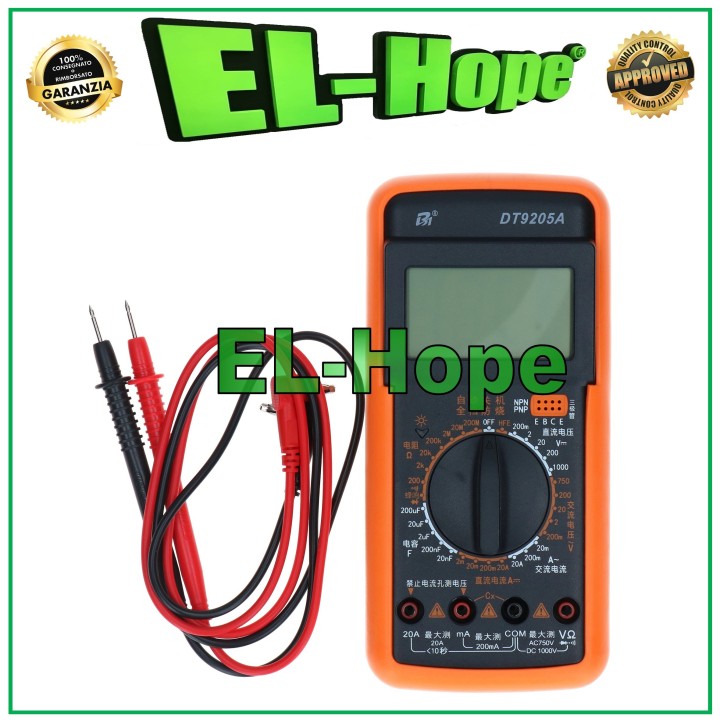 PROFESSIONAL DIGITAL MULTIMETER TESTER DT9205A + PAIR OF VOLT AMPERE PROBES