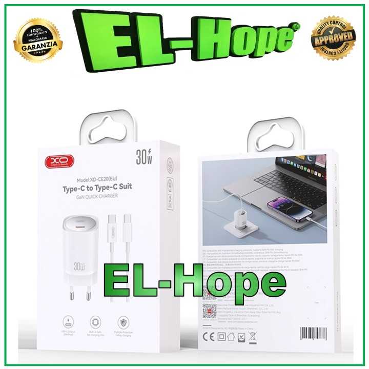 UNIVERSAL QUICK CHARGE BATTERY CHARGER FOR TCL 30W TRAVEL + TYPE-C WHITE CABLE